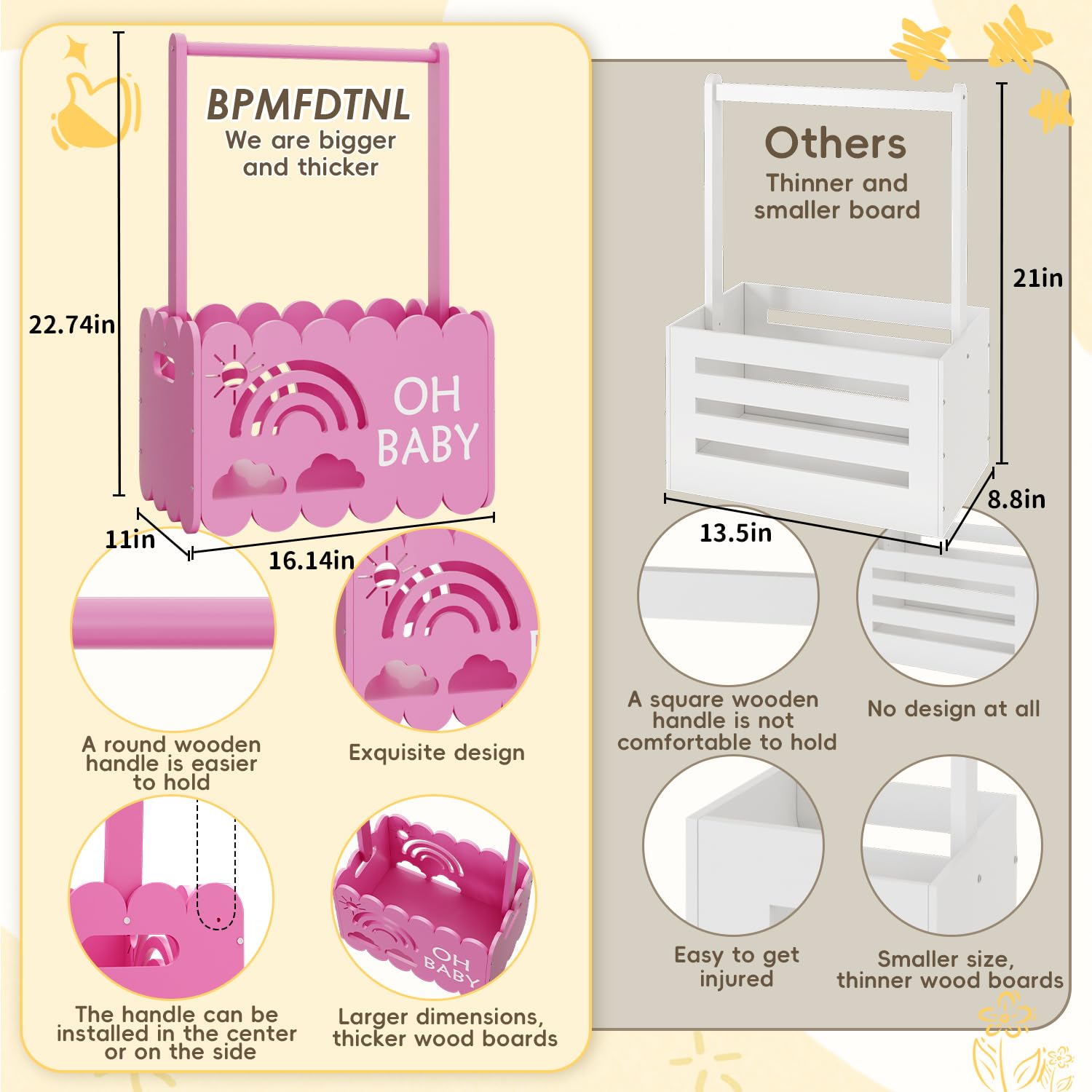 BPMFDTNL pink crate closet handle detail with personalized gift touch.