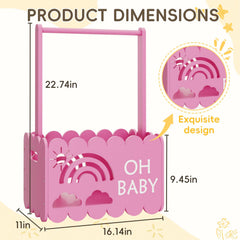 BPMFDTNL pink wooden crate closet side profile highlighting sturdy baby storage.