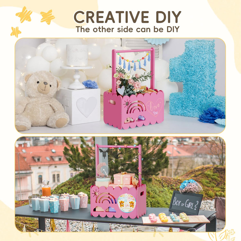 BPMFDTNL pink wooden crate used as versatile toy and clothing storage.