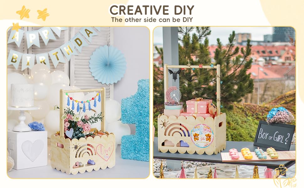 BPMFDTNL wooden handles personalize the basket, adding a special touch to presents