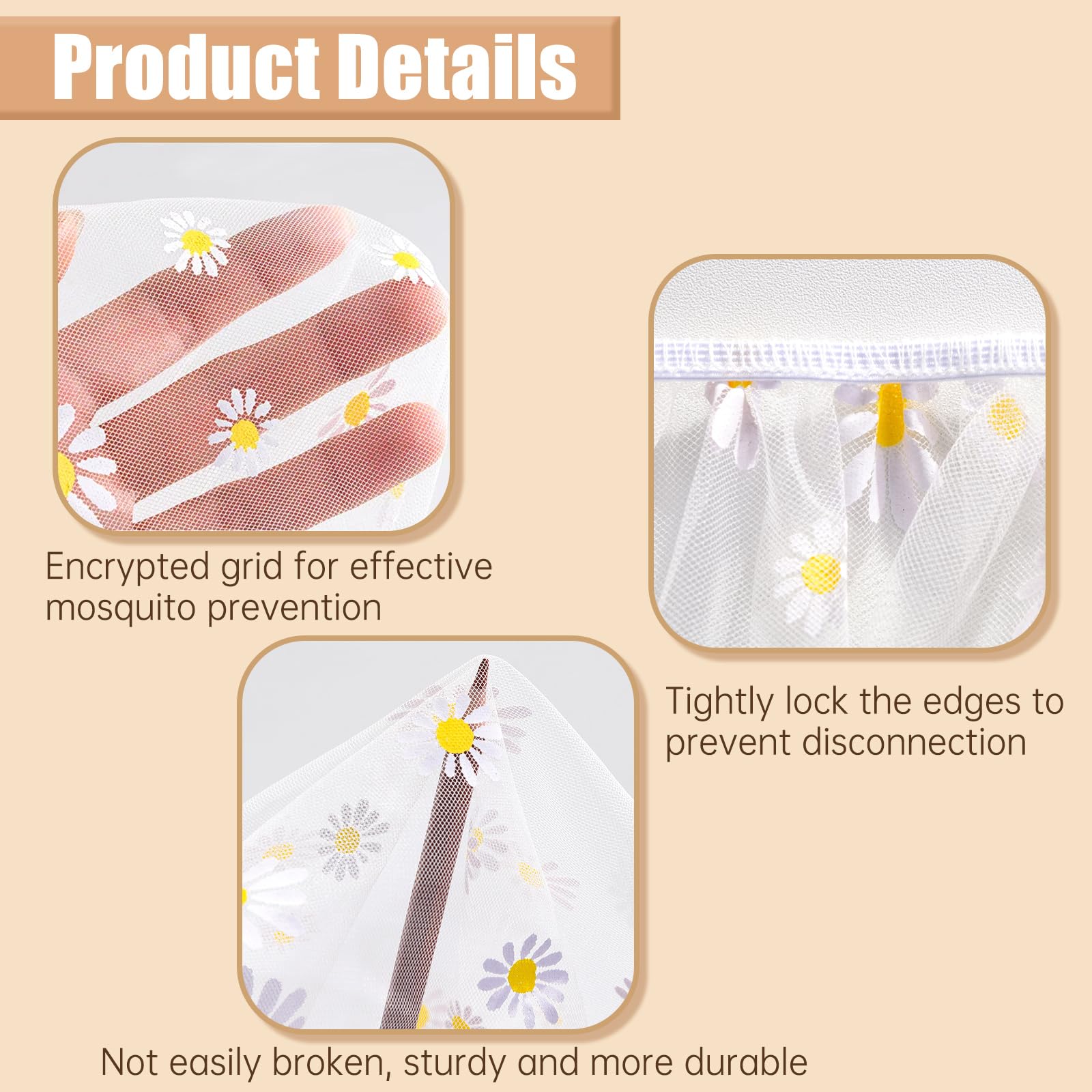 BQSAZHYJ bassinet crib netting daisy pattern creates breathable bug shield.