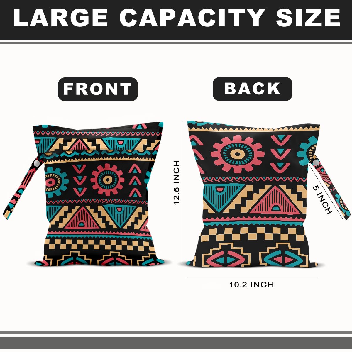 BQXH ethnic-print wet bag pattern adds style to travel and diaper organization.