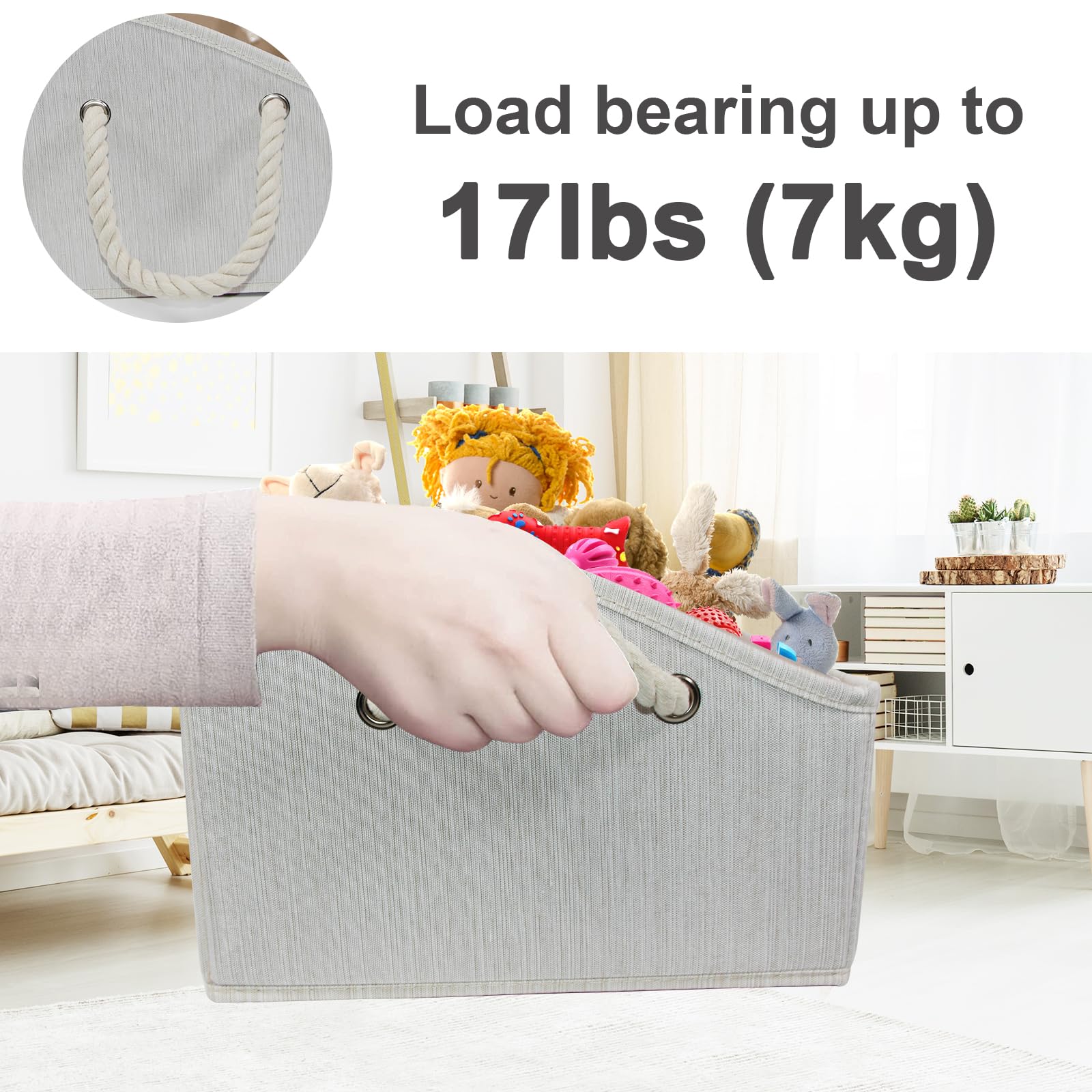 Brabtod beige storage blends with home decor and keeps toys tidy.