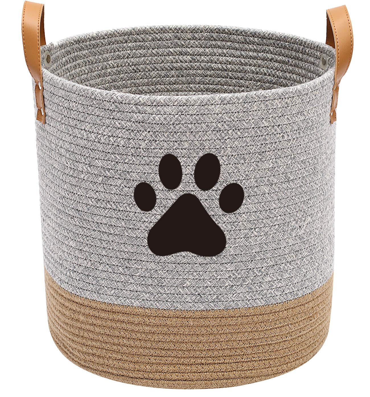 Brabtod cotton dog toy basket close-up reveals hand-woven texture for stylish organization.