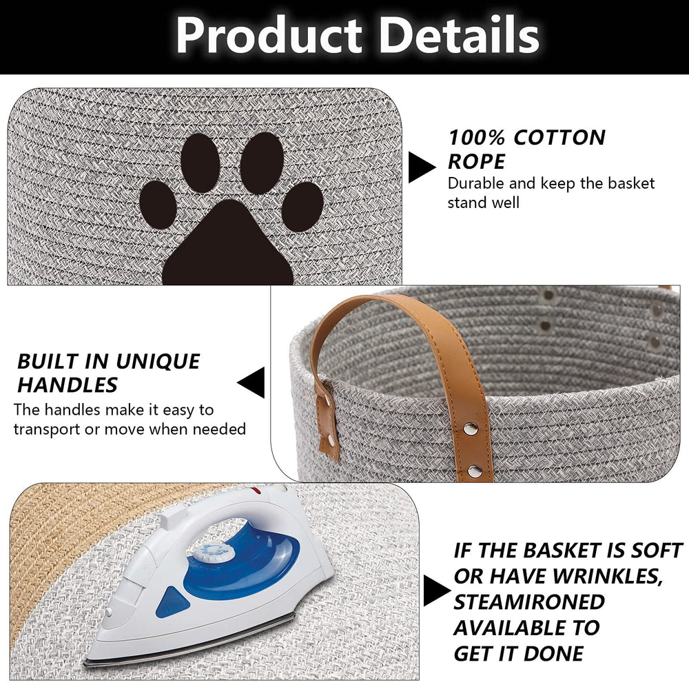 Brabtod cotton dog toy basket in graykhaki colorway blends with modern décor.
