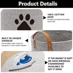 Brabtod cotton dog toy basket in graykhaki colorway blends with modern décor.