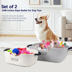 Brabtod dog toy bin with handles keeps toys portable and organized.