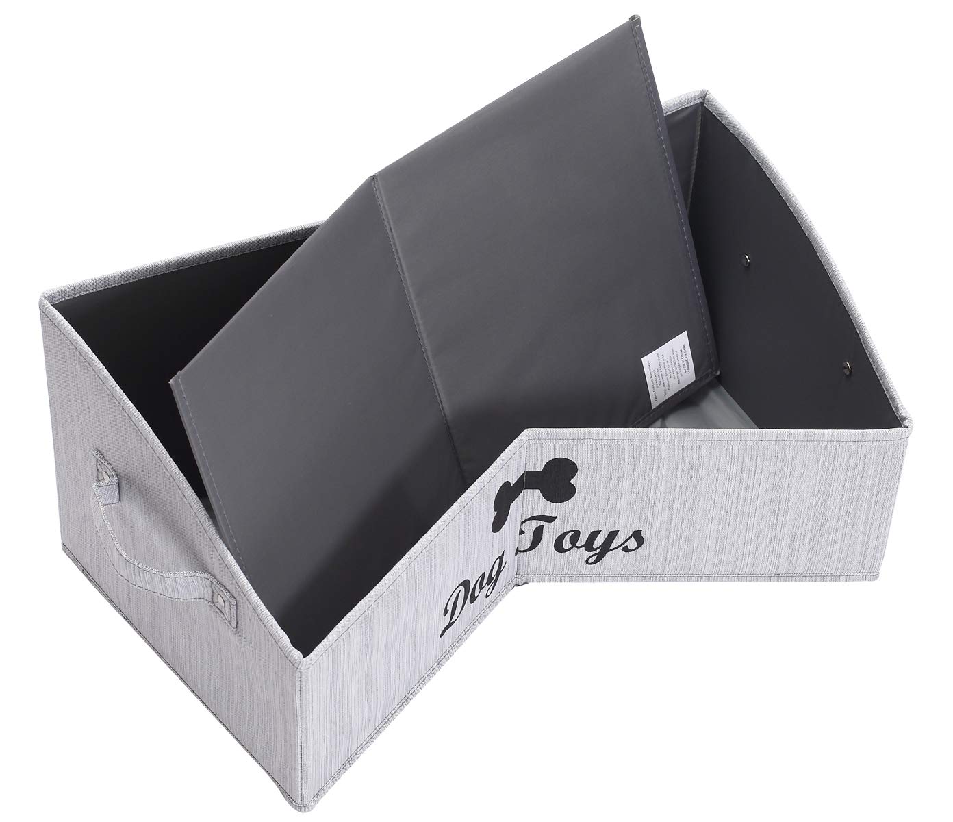 Brabtod linen-cotton dog toy box neutral gray closeup blends with decor.