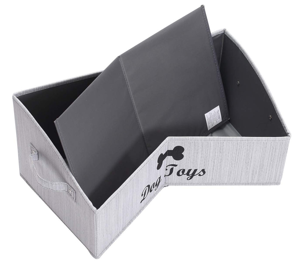 Brabtod linen-cotton dog toy box neutral gray closeup blends with decor.