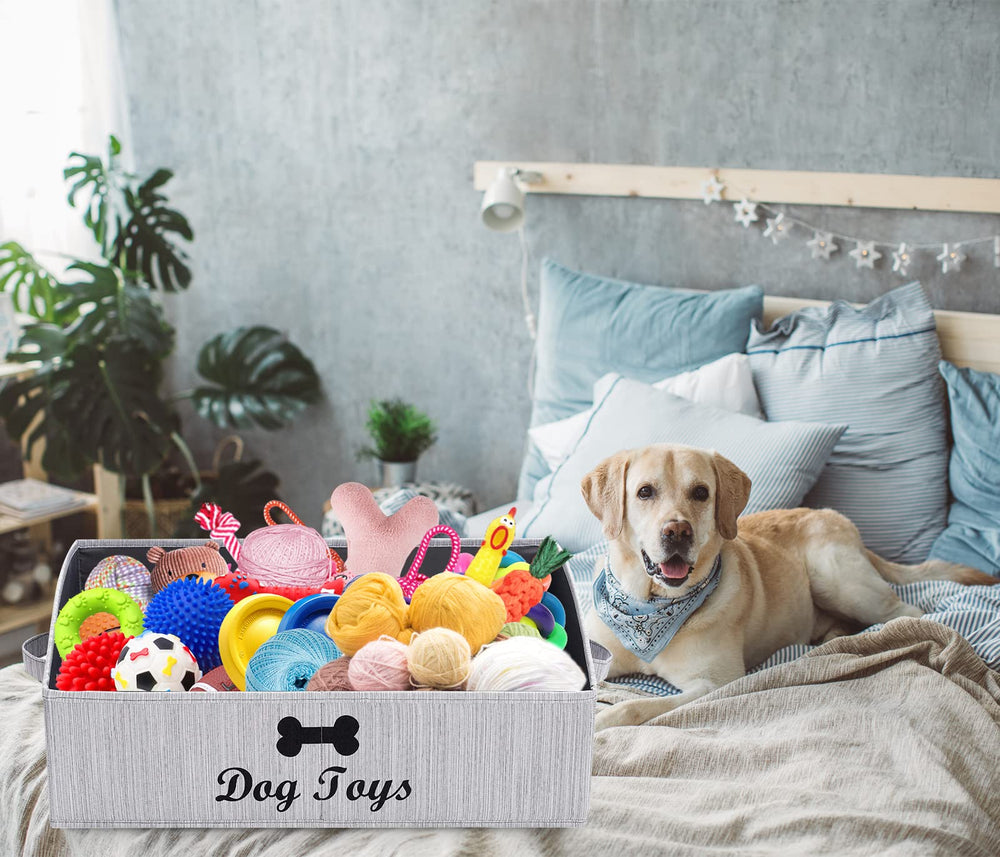 Brabtod linen-cotton dog toy box with blankets and grooming supplies tidy.