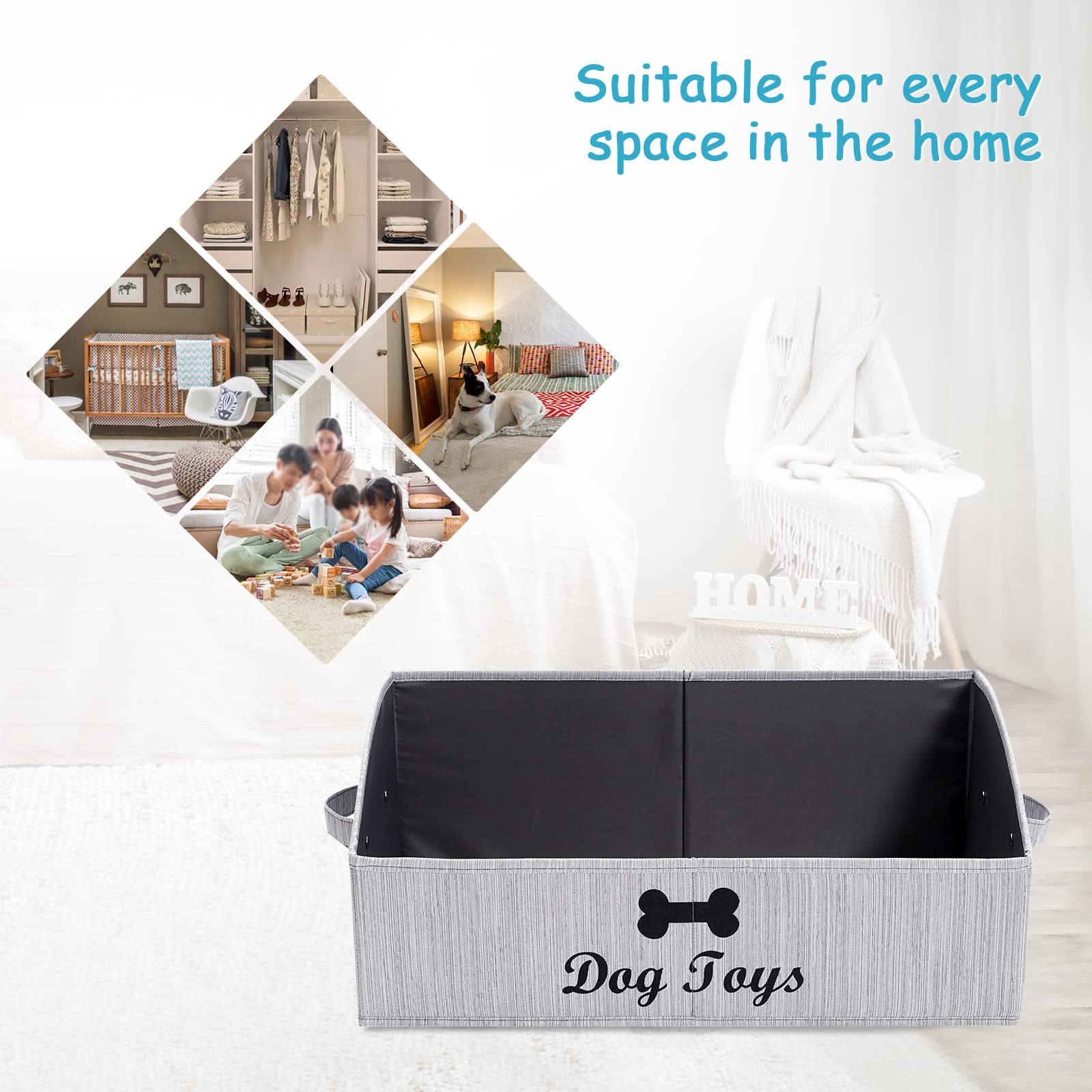 Brabtod linen-cotton dog toy box with leashes and toys neatly organized.