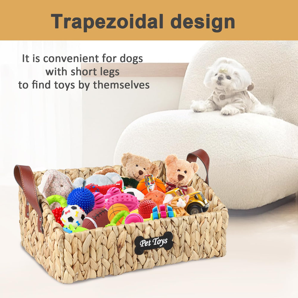 Brabtod trapezoid pet toy bin natural-wicker highlights farmhouse charm and eco-friendly materials.