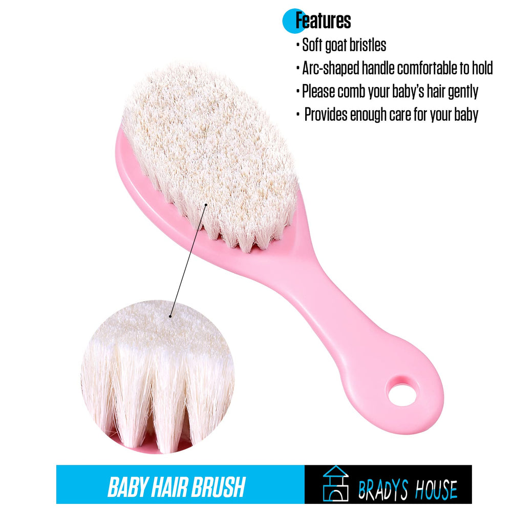 BRADYS HOUSE ergonomic curved-handle baby comb in pink for easy styling.