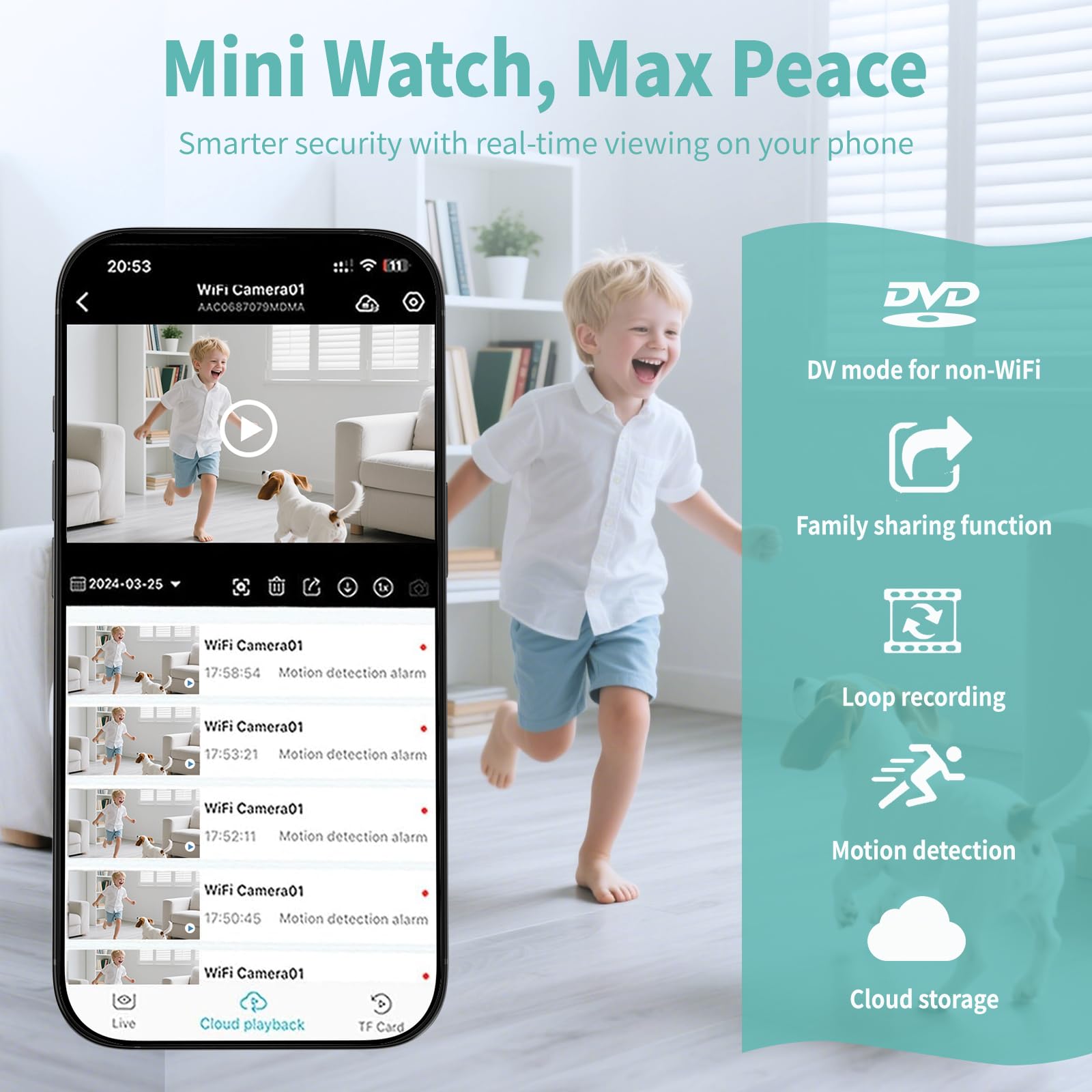 Braload Motion detection alerts capture activity and notify your phone instantly.