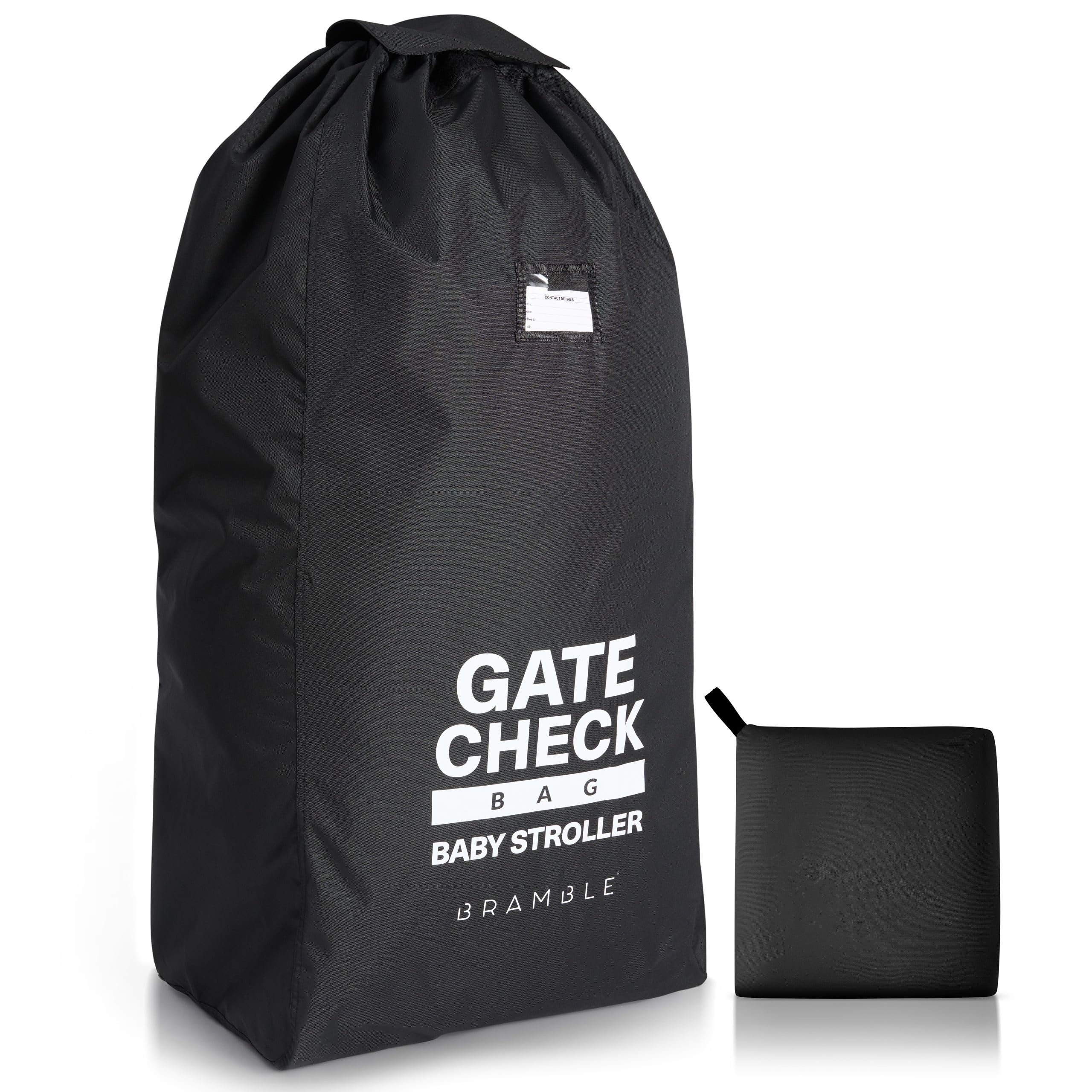Bramble gate-check stroller bag with drawstring closure protects your stroller during travel.