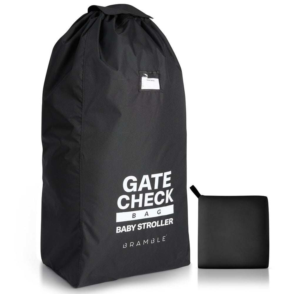 Bramble gate-check stroller bag with drawstring closure protects your stroller during travel.