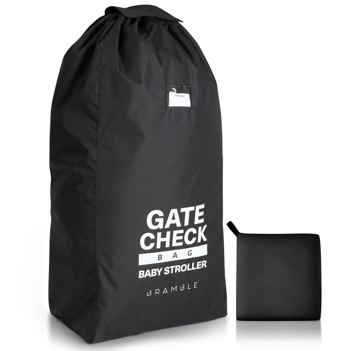 Bramble gate-check stroller bag with drawstring closure protects your stroller during travel.