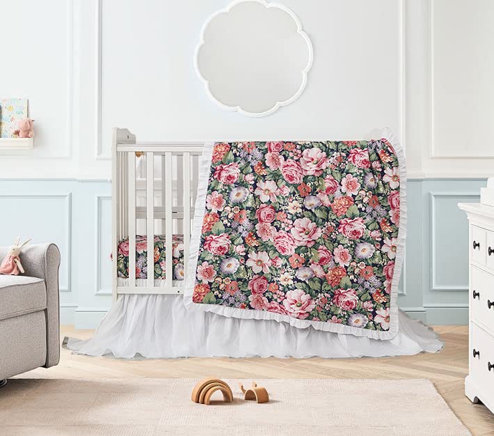 Brandream Baby Crib Bedding Floral Allure dust ruffle close-up adds glamorous shimmer and tidy nursery style