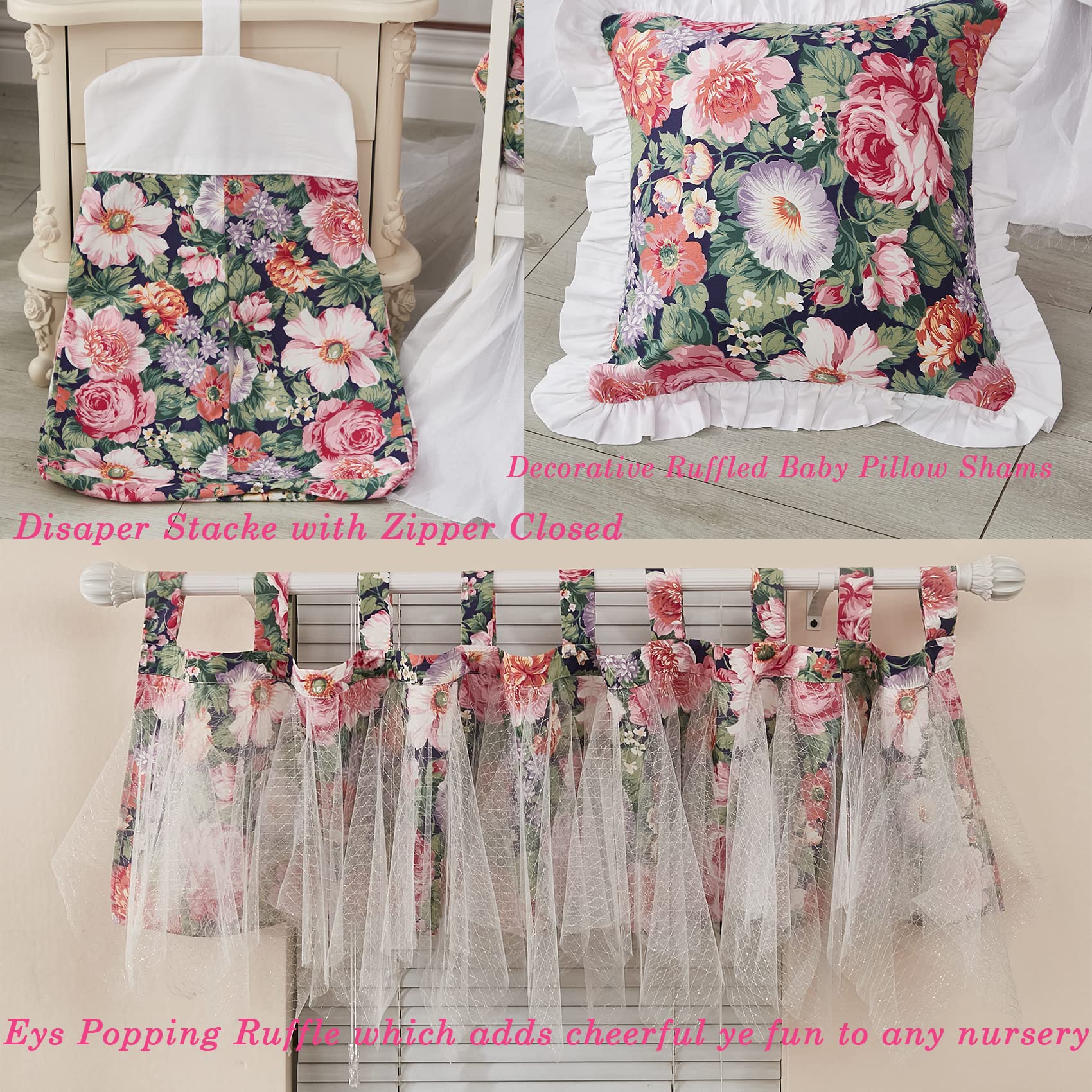 Brandream Baby Crib Bedding Floral Allure ruffle pillow shams add decorative charm