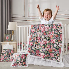 Brandream Baby Crib Bedding Floral Allure window valance close-up frames a chic, cohesive nursery look