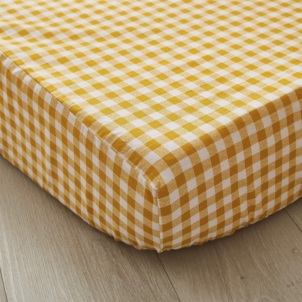 Brandream baby girl crib sheet yellow plaid close-up fabric for breathable soft sleep