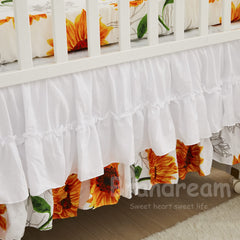 Brandream bed skirt with ruffle and 16-inch drop creates a charming nursery silhouette.