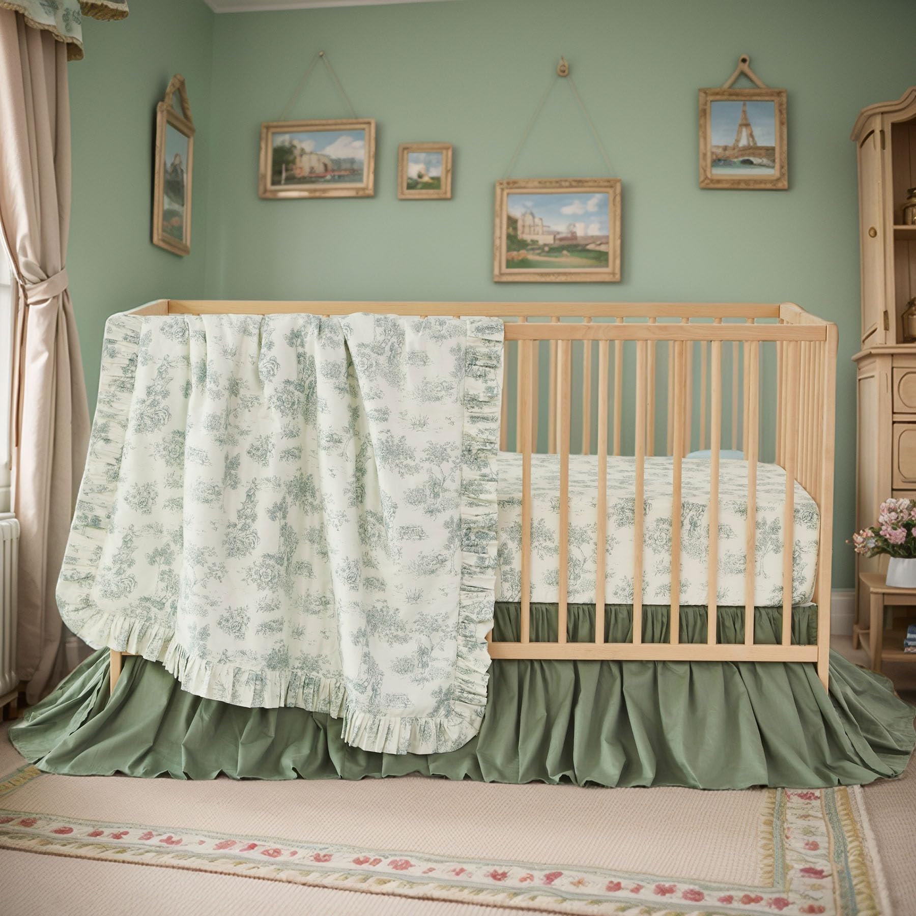 Brandream bed skirt tailored edging enhances overall nursery harmony and balance.