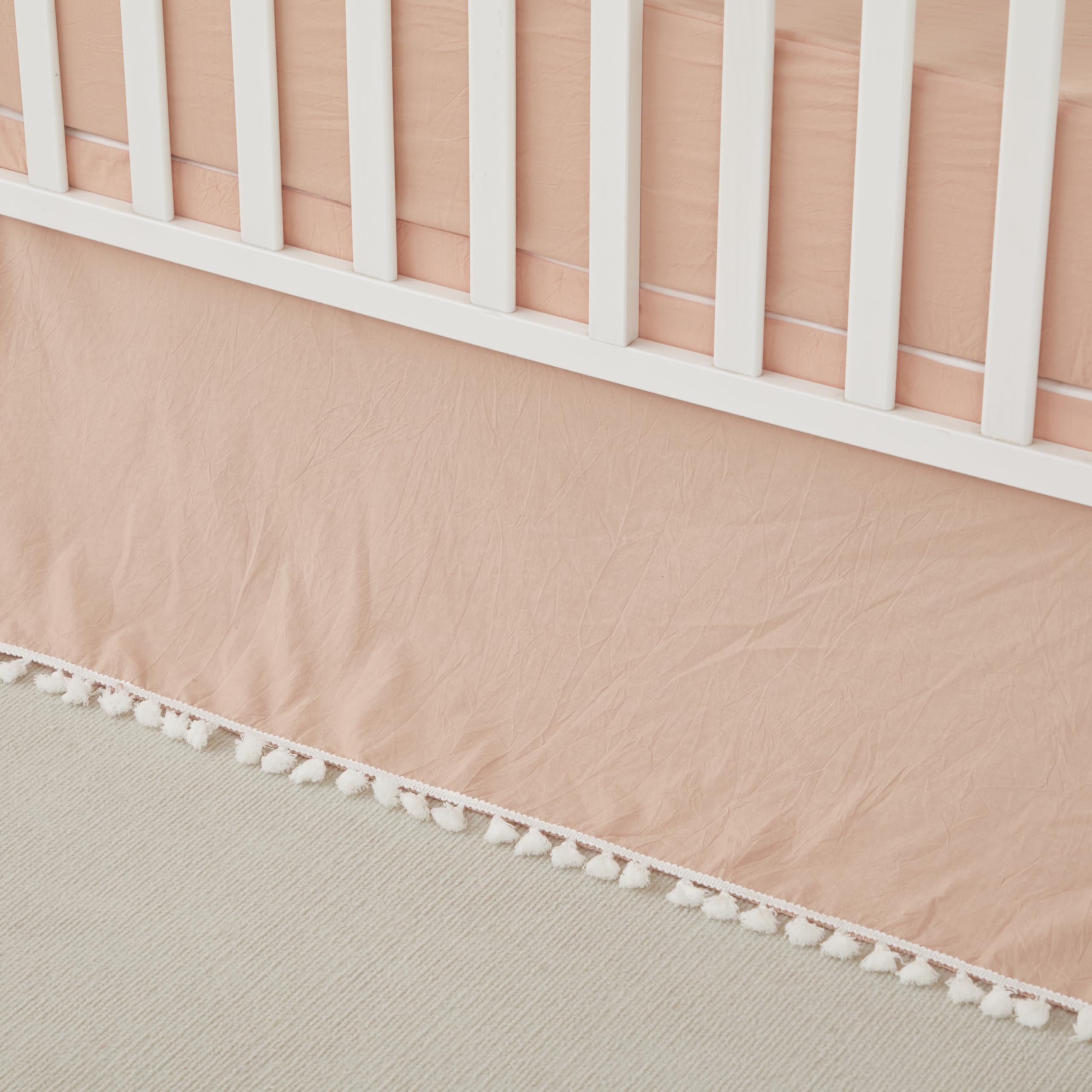 Brandream Boho crib skirt close-up tassel detail for chic nursery decor