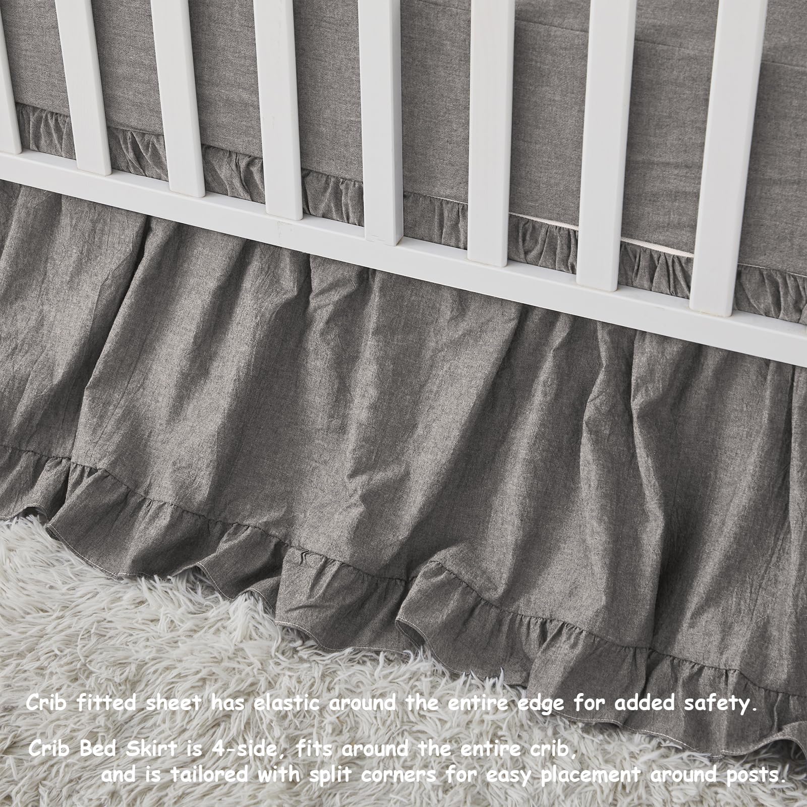 Brandream boho nursery gray dust ruffle adds neutral style to crib
