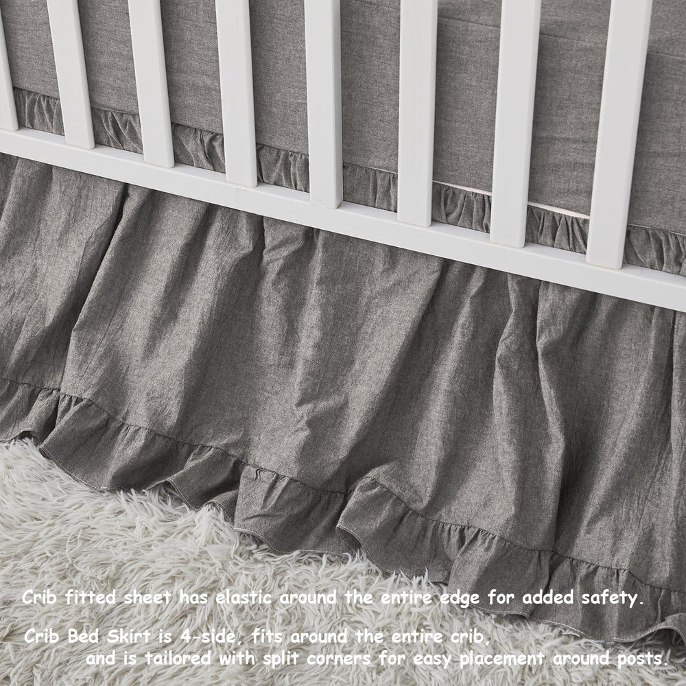 Brandream boho nursery gray dust ruffle adds neutral style to crib