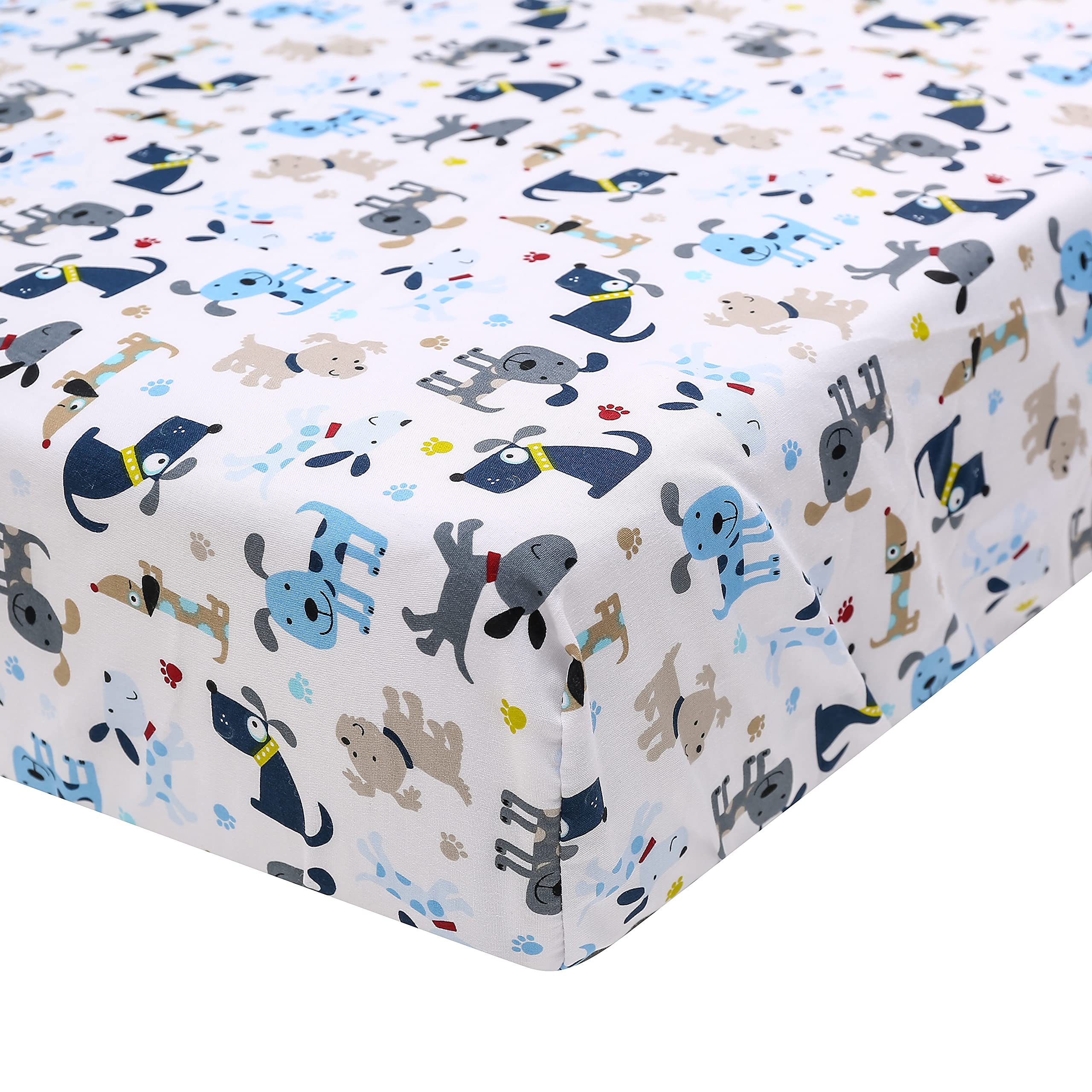 Brandream Brandrean crib sheet with dog design; breathable cotton offers snug, comfortable sleep.