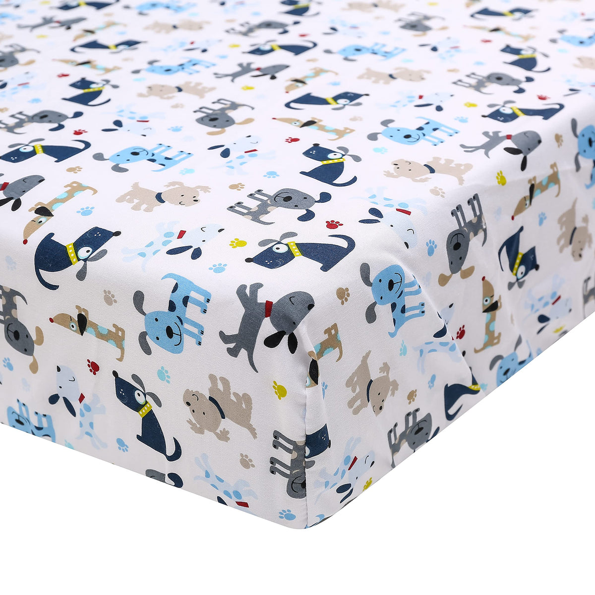 Brandream Brandrean crib sheet with dog design; breathable cotton offers snug, comfortable sleep.