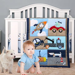 Brandream Brandrean crib sheet vehicle print; fully encased elastic ensures secure fit.