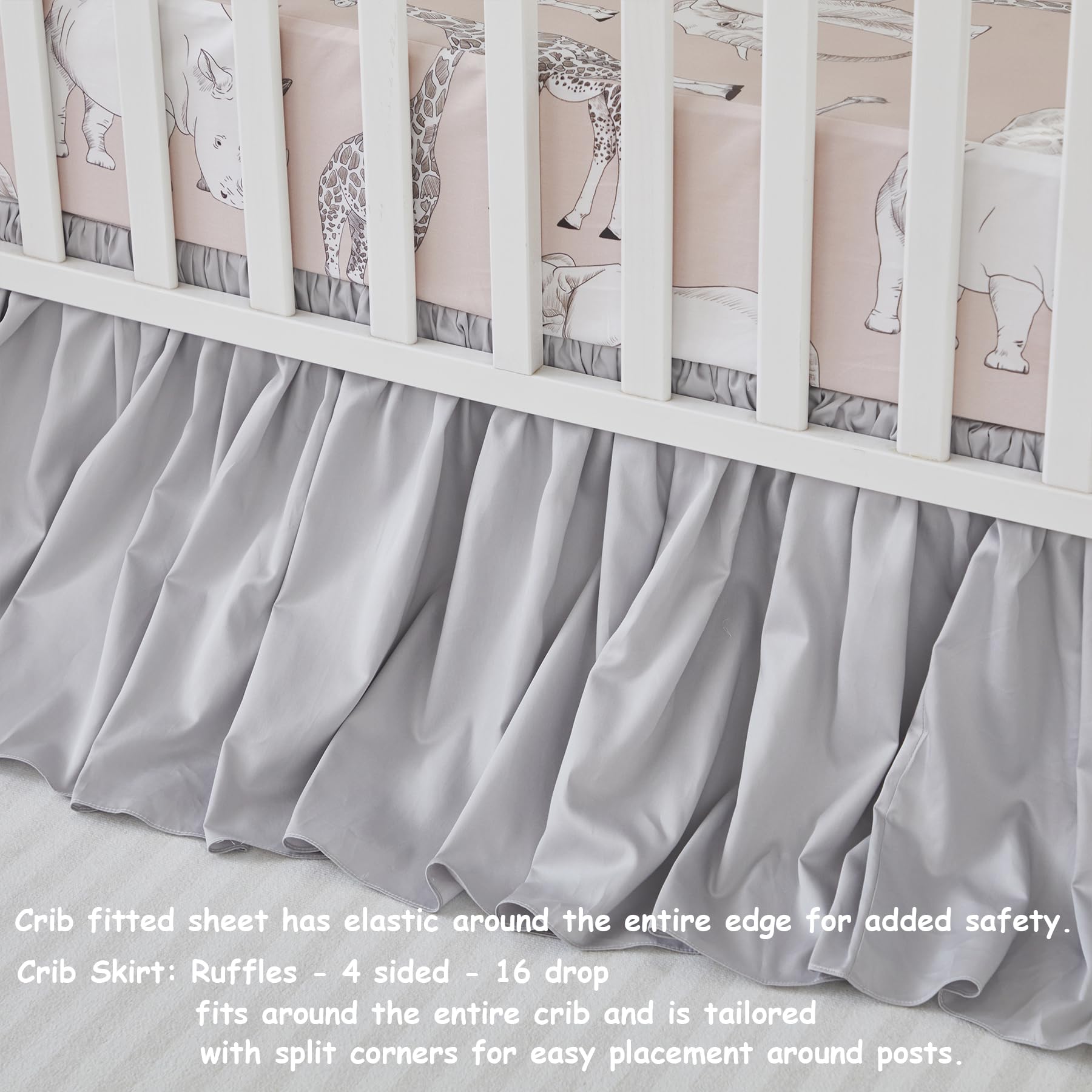 Brandream crib bed skirt gray Boho stitched edge detail signals quality