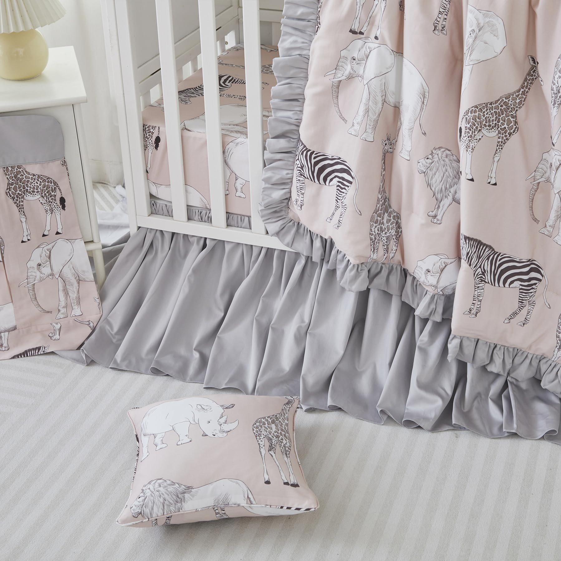 Brandream crib bed skirt gray Boho dust ruffles closeup showcases subtle farmhouse charm