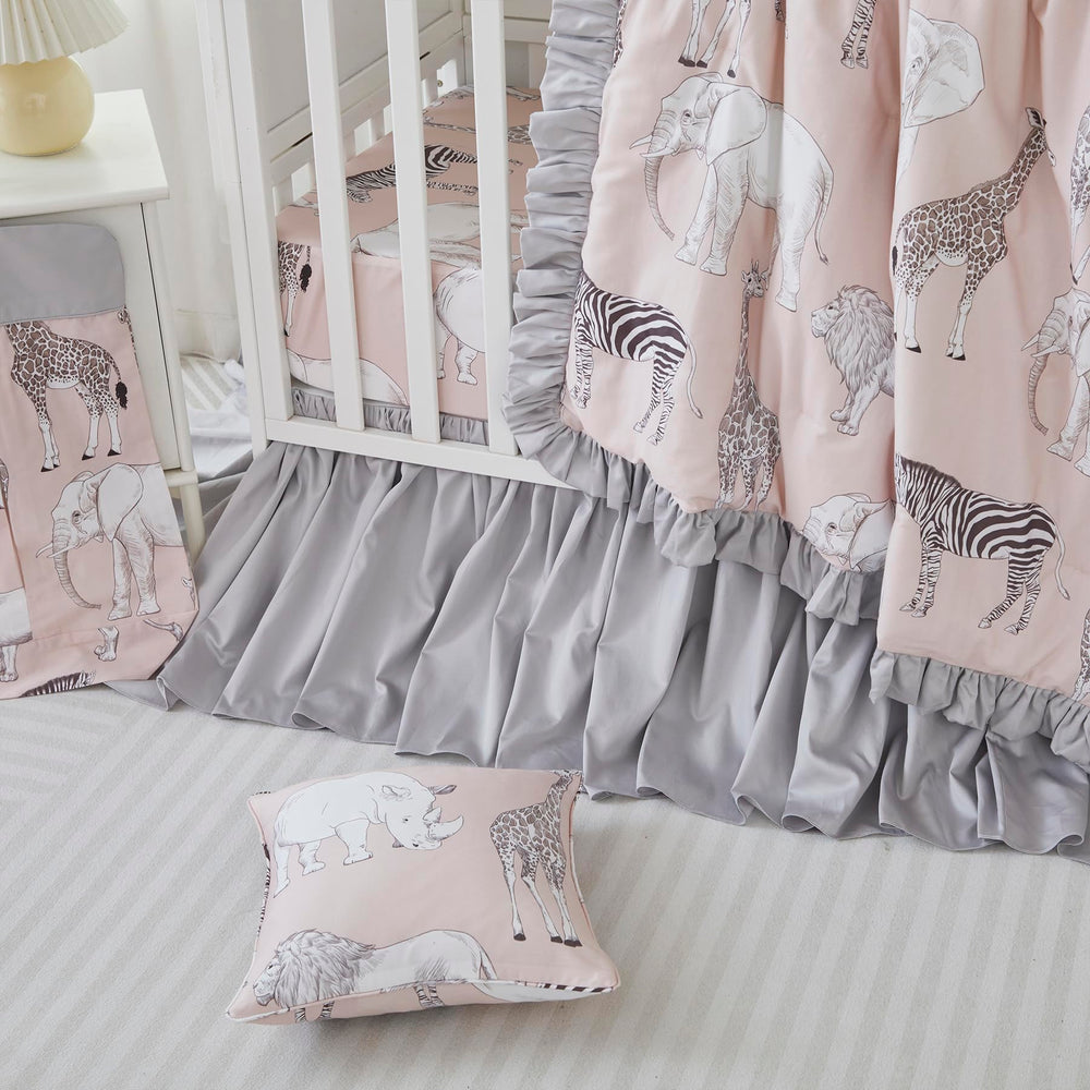 Brandream crib bed skirt gray Boho dust ruffles closeup showcases subtle farmhouse charm