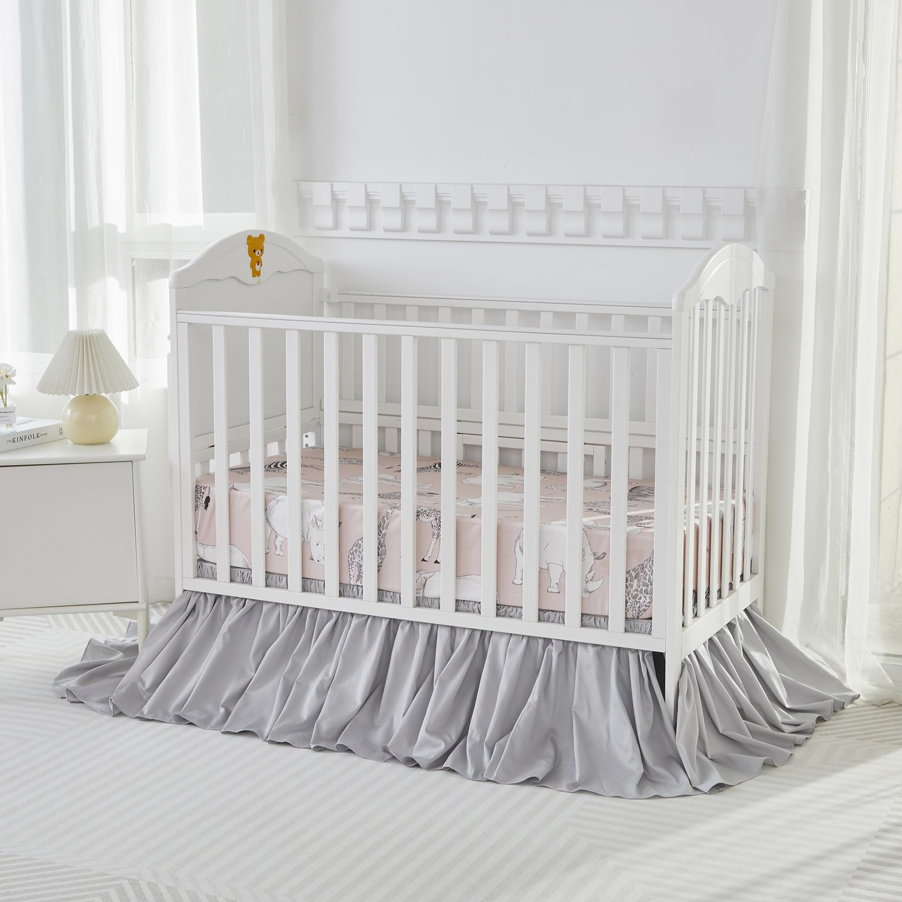 Brandream crib bed skirt gray Boho flat lay display hints at easy styling