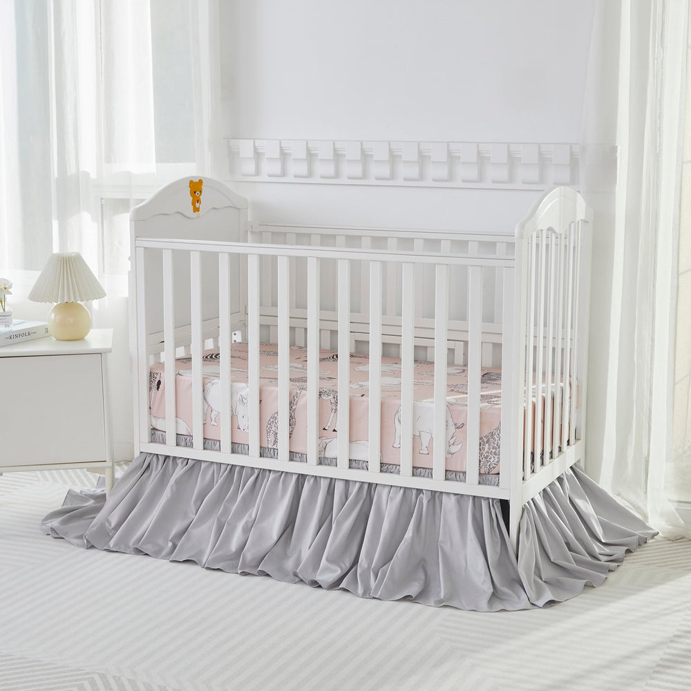Brandream crib bed skirt gray Boho flat lay display hints at easy styling