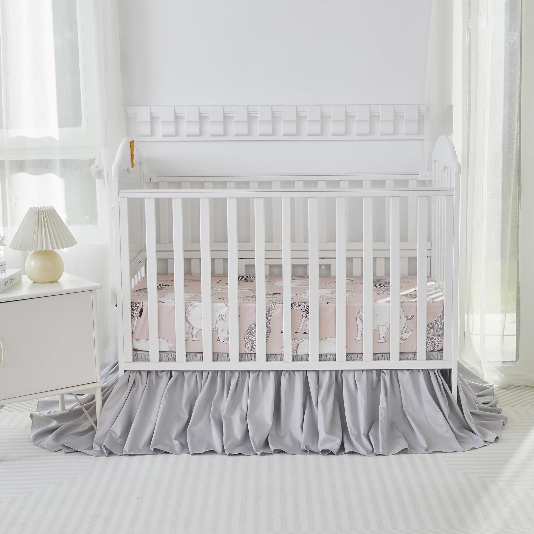 Brandream crib bed skirt gray Boho fits standard crib and toddler bed securely