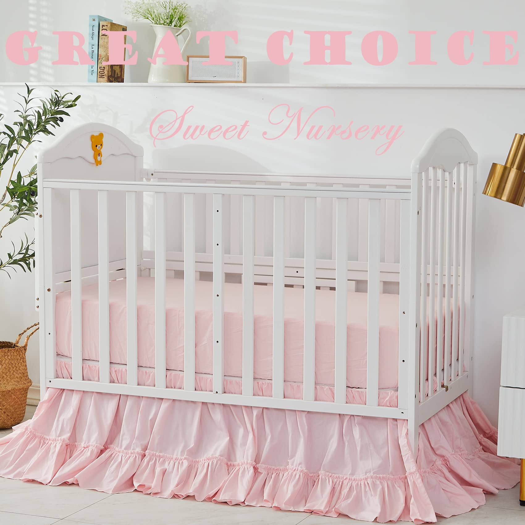 Brandream crib bedskirt 4-sided drop demonstrates secure fit for standard cribs and toddler beds.