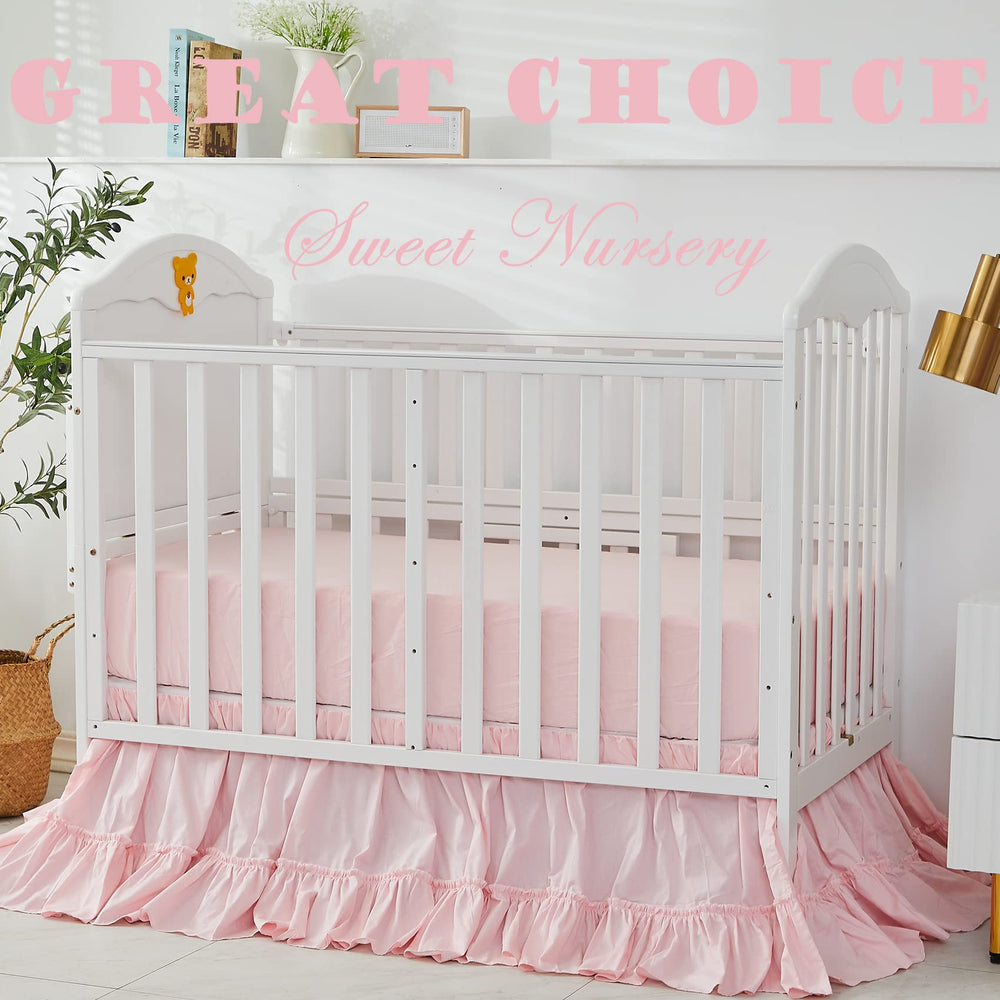 Brandream crib bedskirt 4-sided drop demonstrates secure fit for standard cribs and toddler beds.