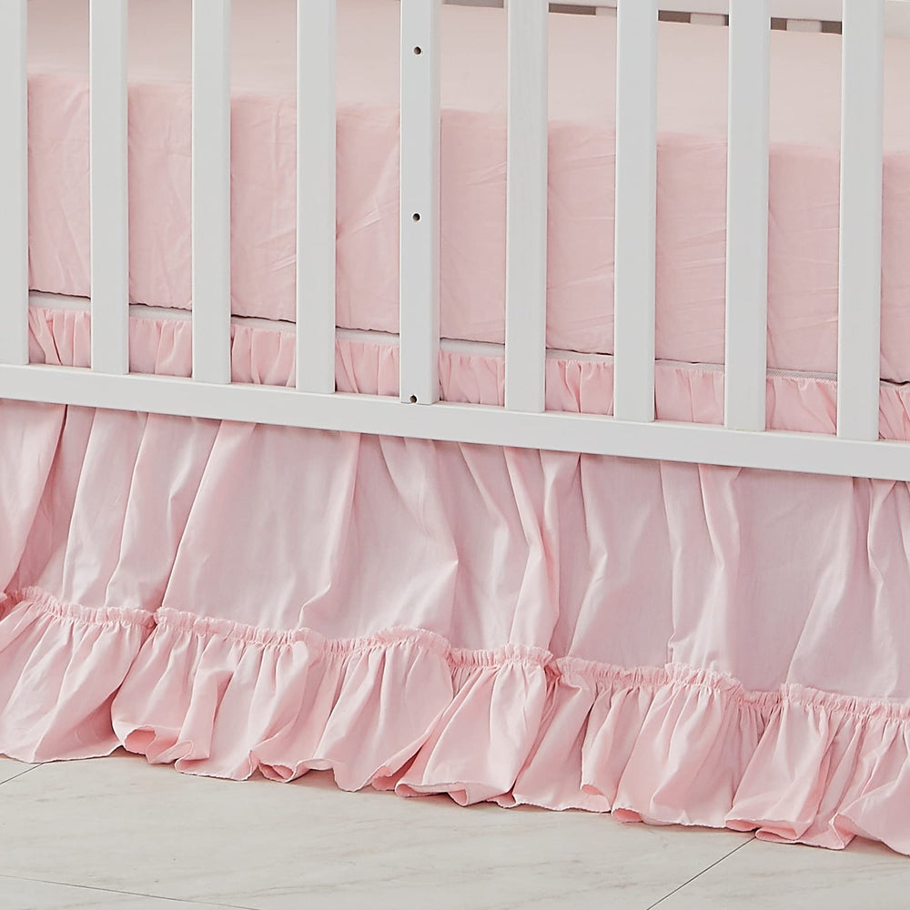 Brandream crib bedskirt pink boho closeup highlights soft cotton texture for cozy nursery décor.