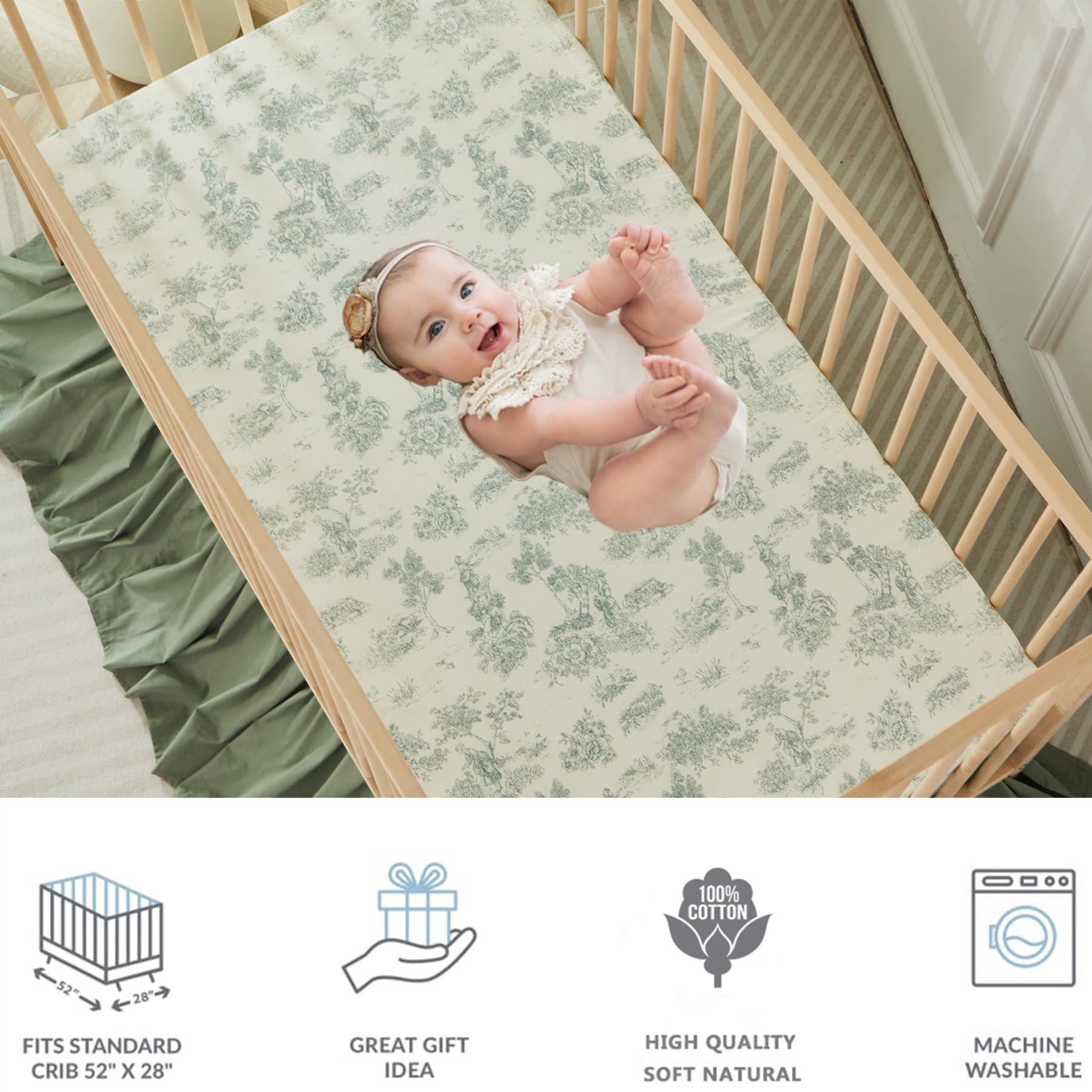 Brandream crib sheet texture highlights soft cotton weave for gentle infant touch.