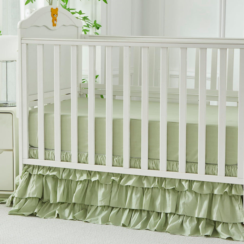 Brandream crib skirt with a 16 inch drop provides full crib to toddler bed coverage.