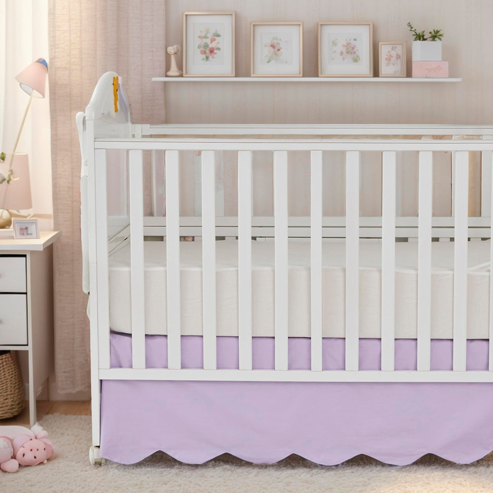 Brandream crib skirt drop 52in x 28in x 16in demonstrating a secure fit on standard cribs.
