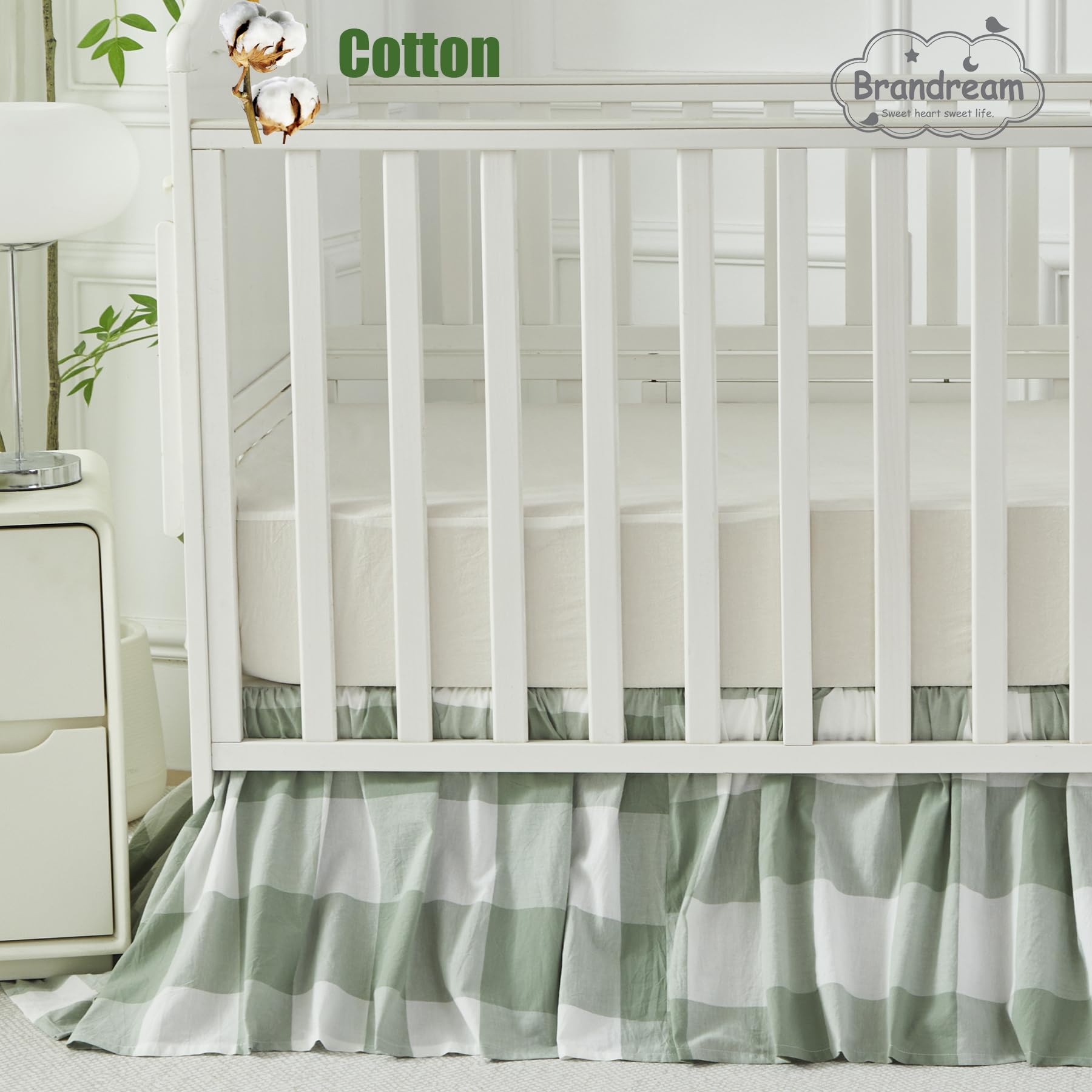 Brandream crib skirt care label emphasizes easy machine-washable routine.