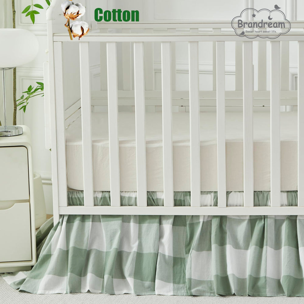 Brandream crib skirt care label emphasizes easy machine-washable routine.
