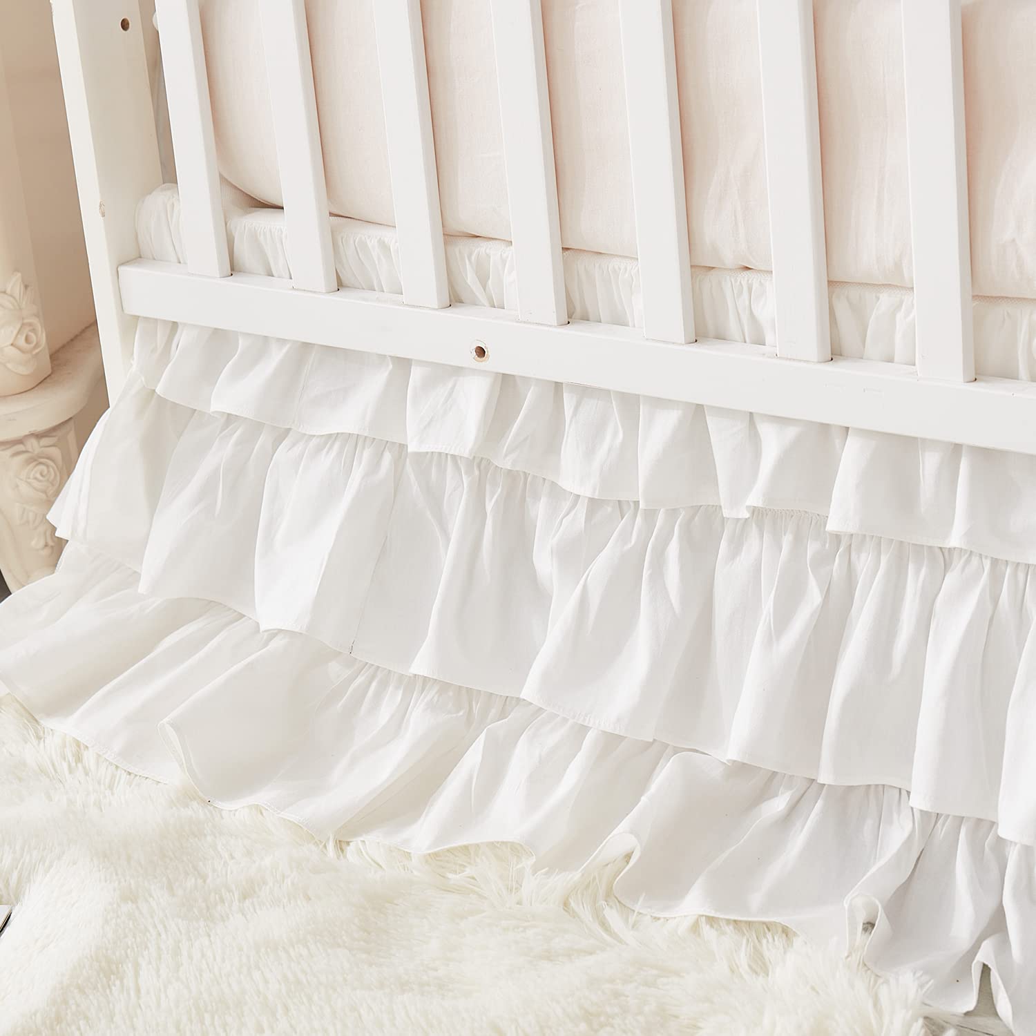 Brandream crib skirt four-sided coverage fits standard cribs for seamless styling.