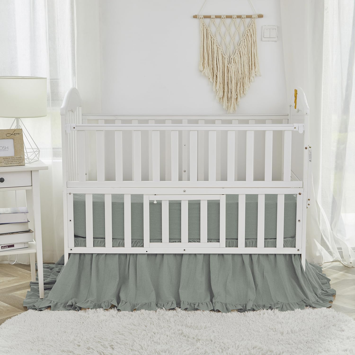 Brandream crib skirt green adds tidy, stylish finish for nursery