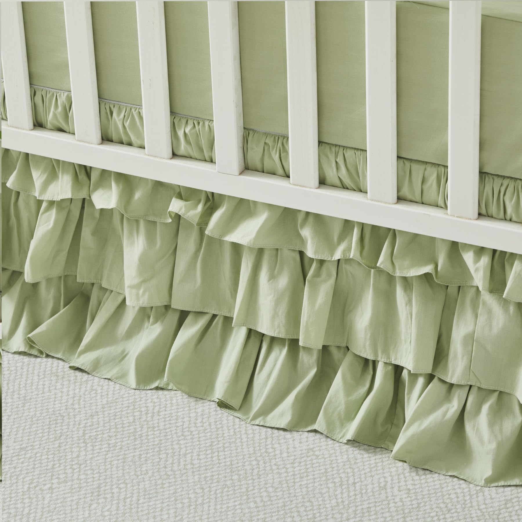 Brandream crib skirt features split corners to stay neatly in place.